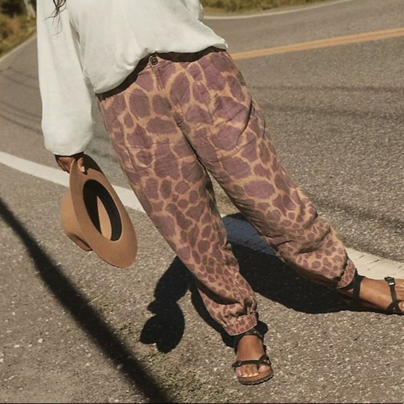 NWT Anthropologie Tamarind Linen Blend Printed Trouser Joggers - Picture 2 of 7